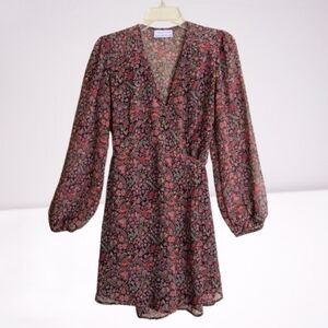 Urban Outfitters Bleecker Sheer Wrap Dress Floral Paisley Chiffon Long Sleeves